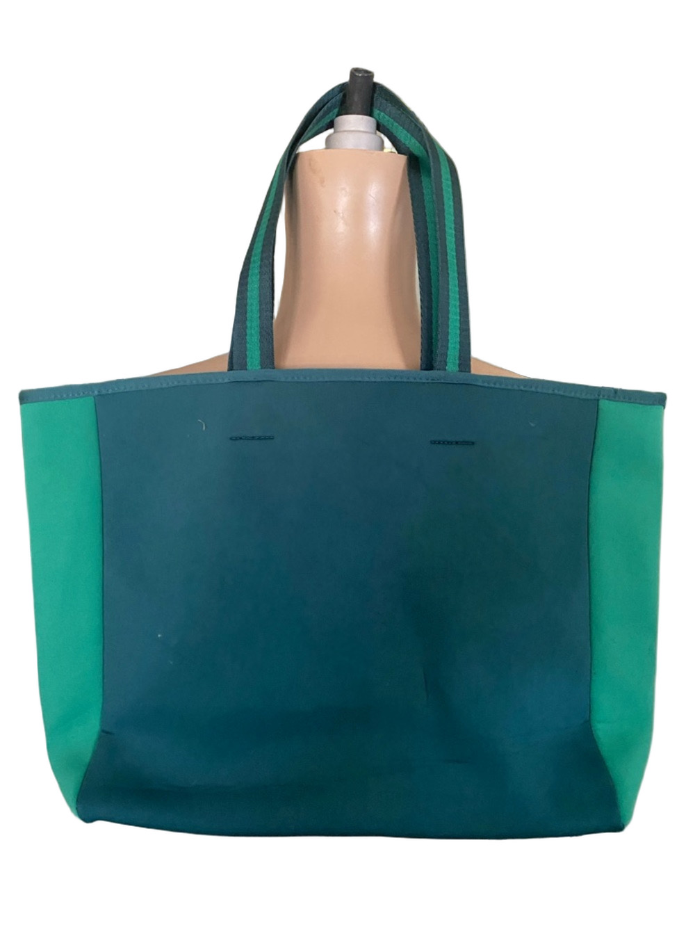 Summer salt Two-Tone Green beach Tote Bag with Striped Handles